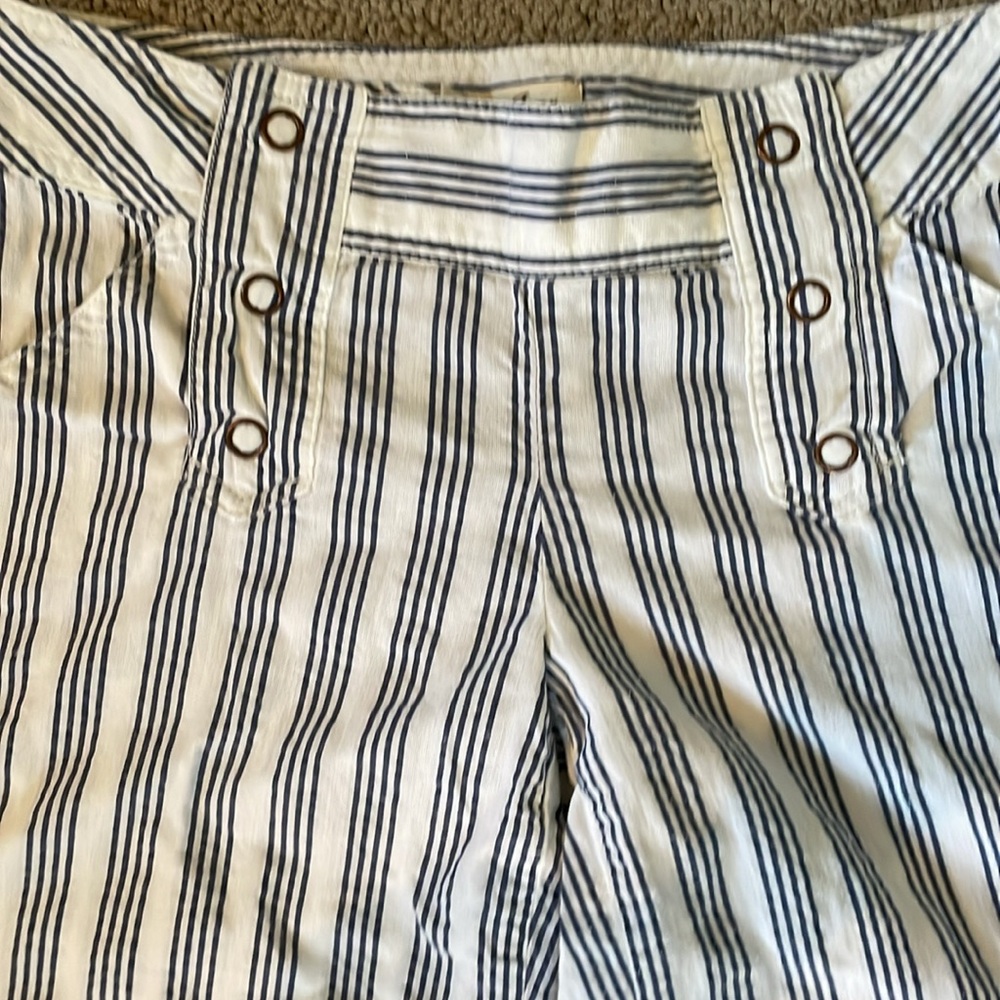 LONDONJEAN - Women's Wide Leg White & Blue Striped Pants - Sz2 - Picture 7 of 13